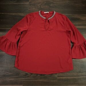 Maurices Red Blouse with Embellished Neckline Womens Size small